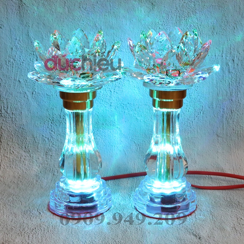 Đèn bình hoa sen pha lê để bàn thờ cao cấp nguyên khối loại to – Đức Hiếu Shop