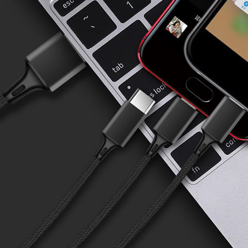Cáp Sạc Nhanh 3 Trong 1 Cổng USB Type C Micro USB Tốc Độ Cao 1.2M / 3A
