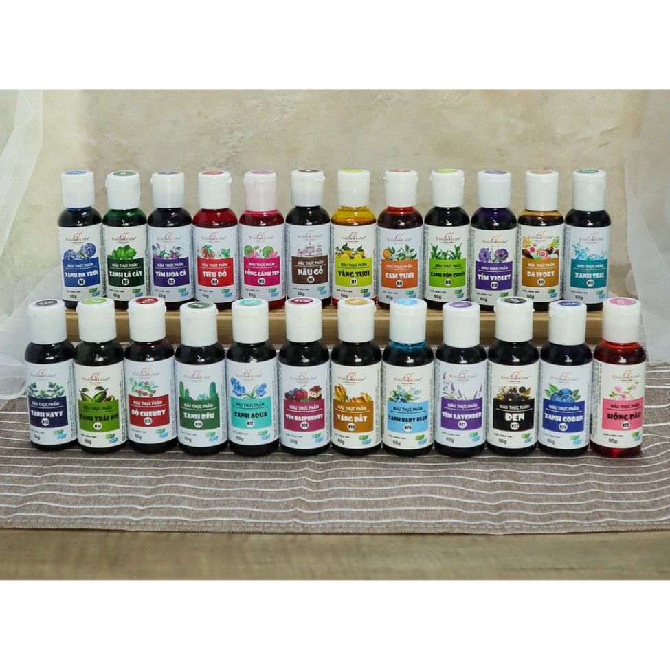 Bộ 24 chai màu thực phẩm 60g (Set 24 bottles syrup food color) - Unicorn color - tặng sách pha màu