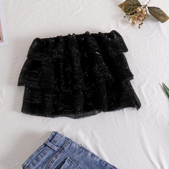 Áo quây tầng kim tuyến croptop tiểu thư ẢNH THẬT CUỐI J0352