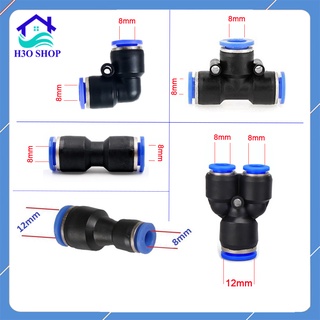 Phụ kiện nối nhanh ống 8mm - tê chia nhánh, co nối góc, nối thẳng, đầu chuyển ống hơi 12mm ra ống 8mm
