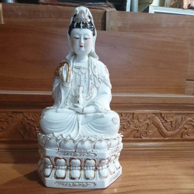 Tượng phật quan thế âm sứ cao cấp đế đục lăng cao 41cm