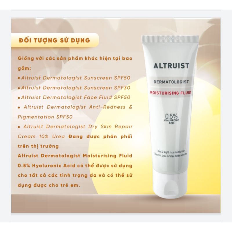 Kem dưỡng Altruist Dermatologist Moisturising Fluid 0.5% Hyaluronic acid dưỡng ẩm phục hồi thanh lý