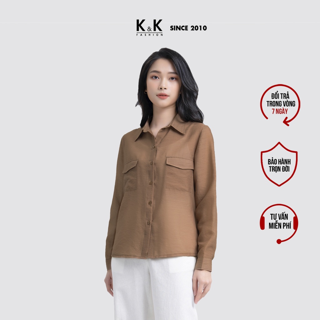 Áo Sơ Mi Công Sở Tay Dài K&K Fashion ASM07-14 Màu Nâu Chất Liệu Tơ Gân