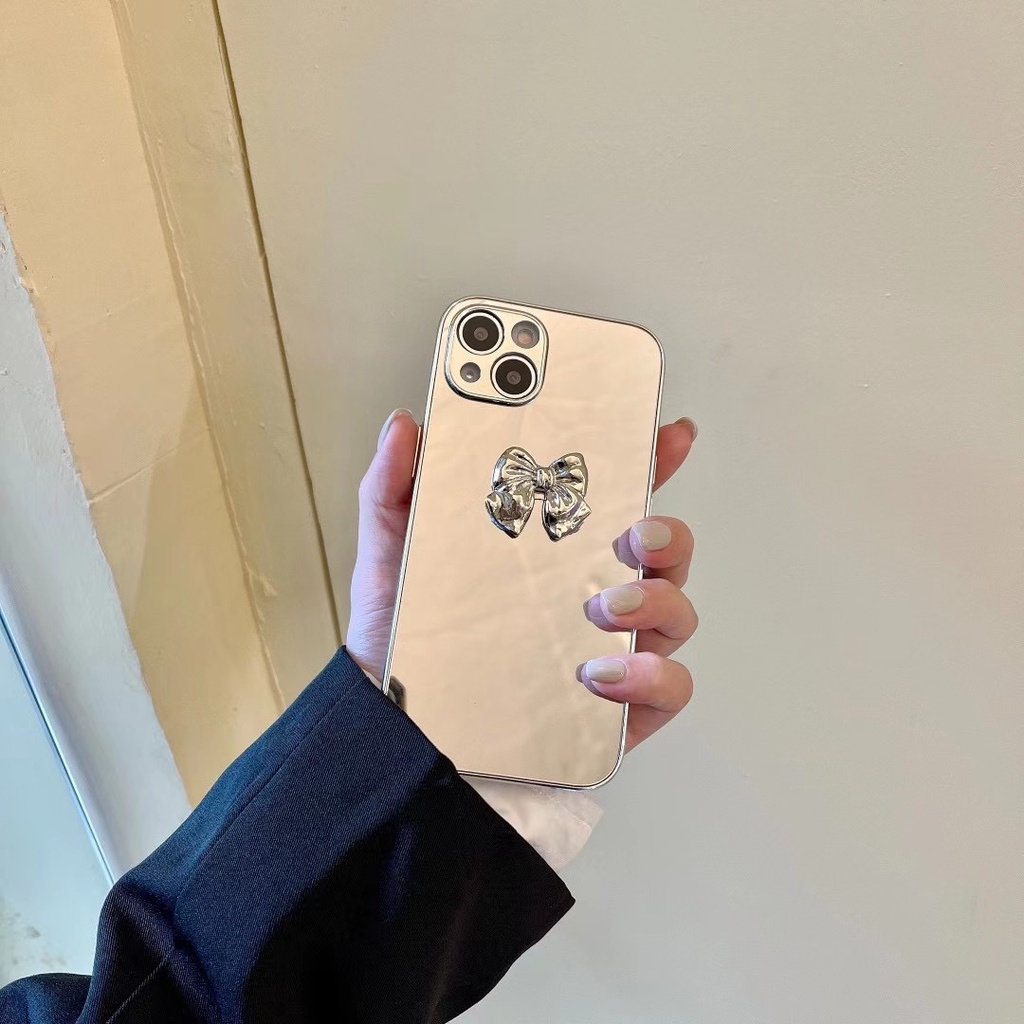 Ốp điện thoại TPU cứng đính nơ kim loại cho iPhone X XS XR XS MAX 7 Plus 8 Plus 11 11 Pro 11 Pro Max 12 13 Pro 12 Pro Max