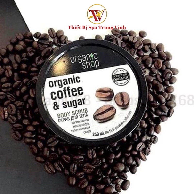 Tẩy Da Chết Toàn Thân Organic Shop Coffee Sugar Body Scrub 250g giúp tẩy tế bào chết, tái tạo da và thu nhỏ lỗ chân lông