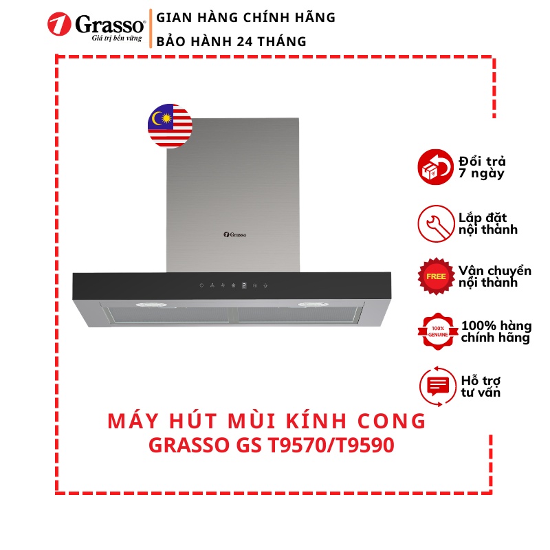 Máy hút mùi chữ T Grasso GS T9570/T9590 phím nhấn cảm ứng