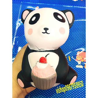 SQUISHY GẤU TRÚC NGỒI ÔM CỐC KEM DÂU