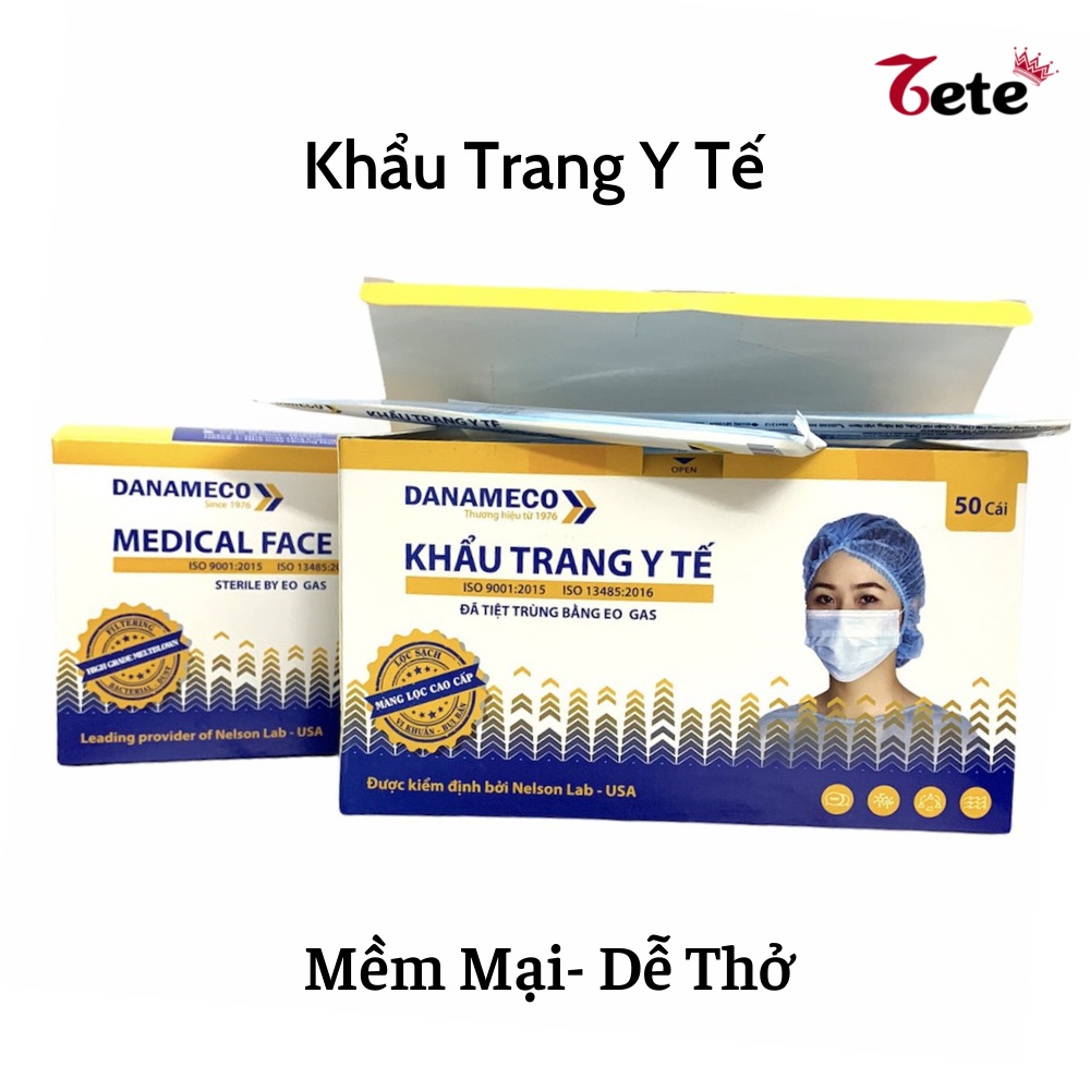 Khẩu Trang Y Tế 3 Lớp Danameco Kháng Khuẩn 50 Cái Hàng Công Ty Đầy Đủ Bill