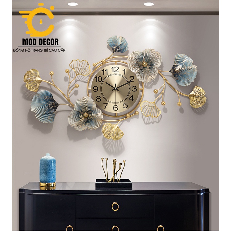 Đồng hồ treo tường kim trôi hoa xanh 2111 cho phòng khách đẹp
