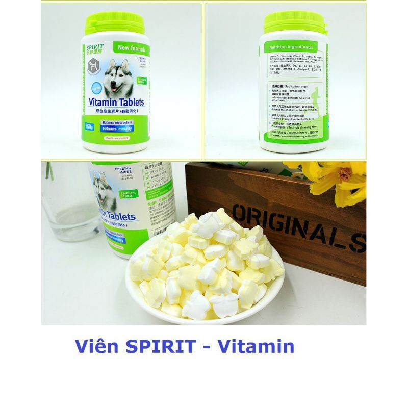 Đồ ăn thưởng chó mèo , Viên nhai SPIRIT bổ sung VITAMIN/KHOÁNG/CALCIUM chắc xương dưỡng lông cho cún thú cưng lọ 160G