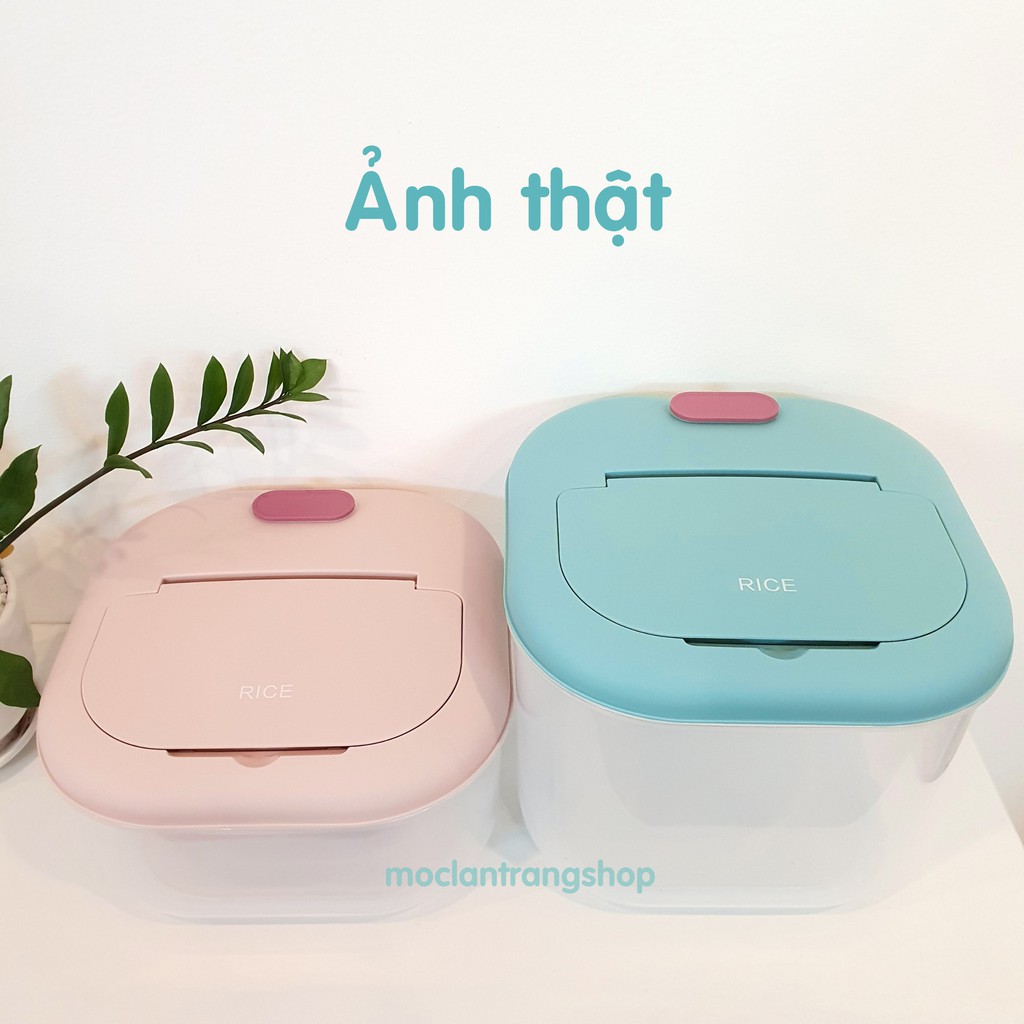 Thùng gạo vuông 6kg 10kg trong suốt thời trang phong cách Bắc Âu. Thùng đựng gạo 5kg, hộp để đồ khô ngũ cốc