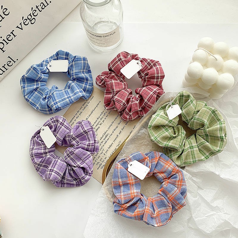 Cột Tóc Scrunchies Caro Vải Cotton Xốp Vintage Hot Trend