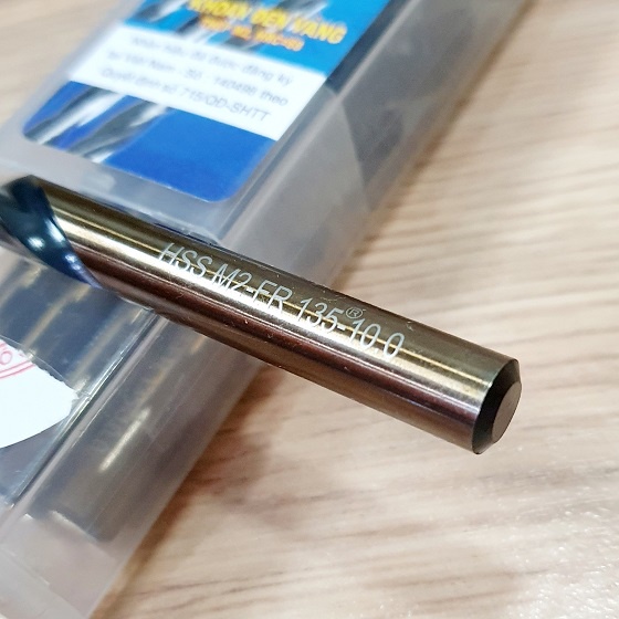 Một Mũi Khoan 10 Ly Đen Vàng Cực Phẩm Dùng Khoan Inox Chất Liệu Thép M2, HRC=68, Fr.135