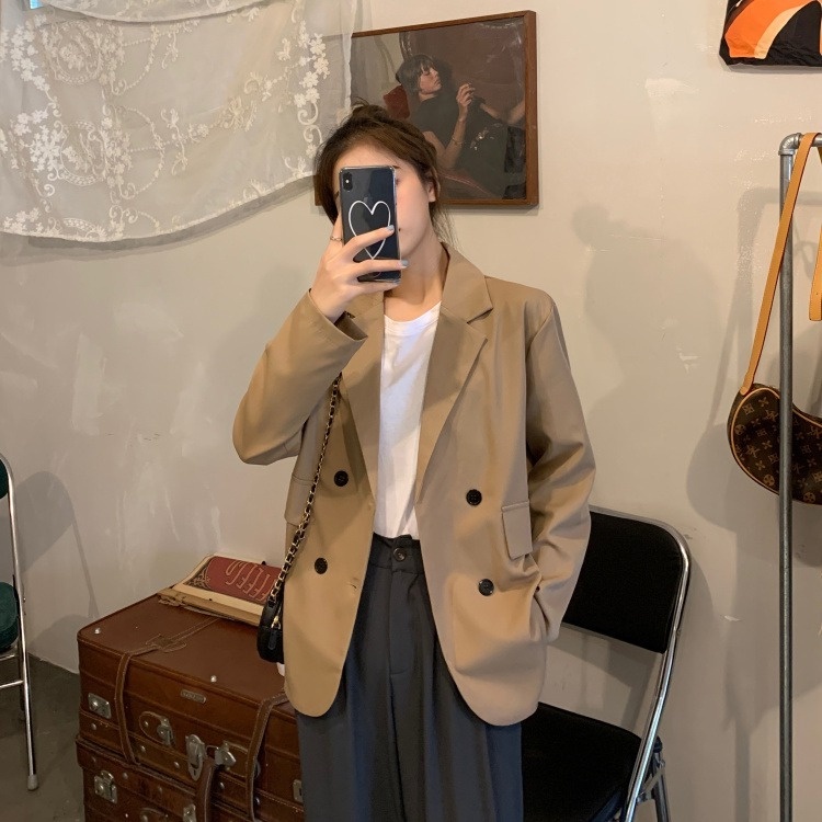 Áo khoác blazer PEWARN dài tay dáng rộng thiết kế mỏng thời trang dành cho nữ