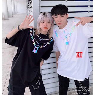 áo thun nam nữ in phản quang 7 màu vòng cổ khoá xích tay lỡ