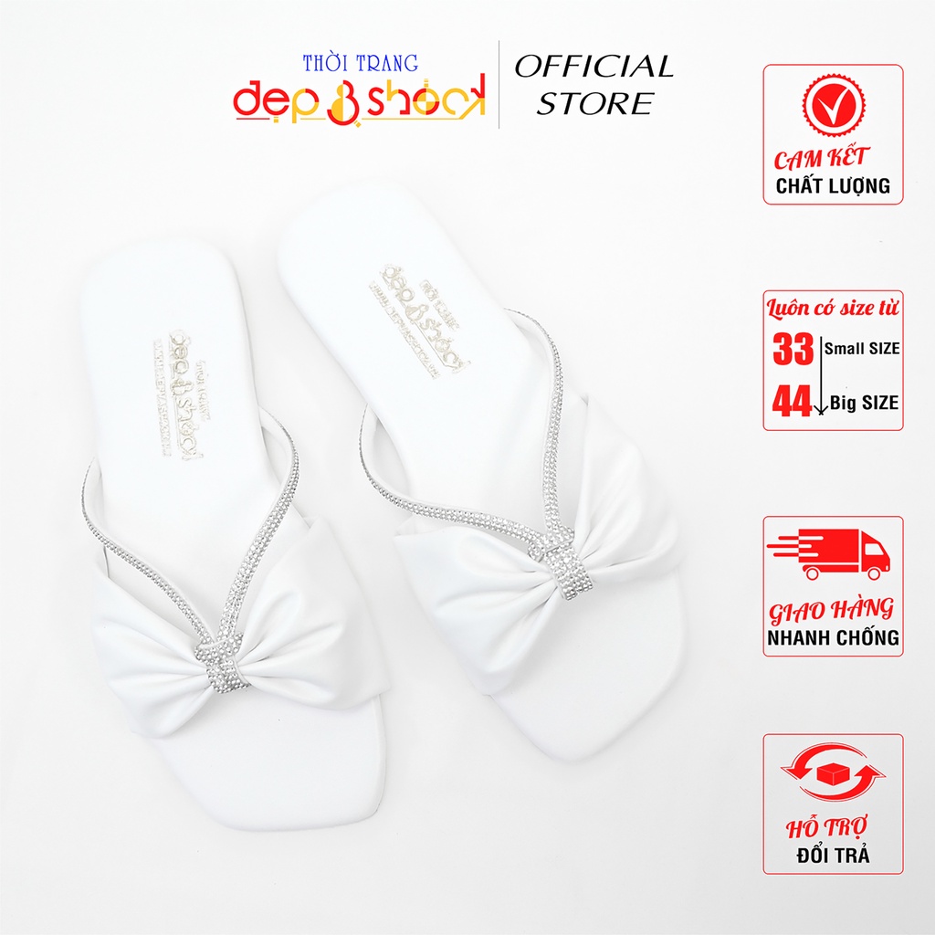 Dép Nữ quai ngang Đính đá cao cấp Depvashock Size lớn 42,43