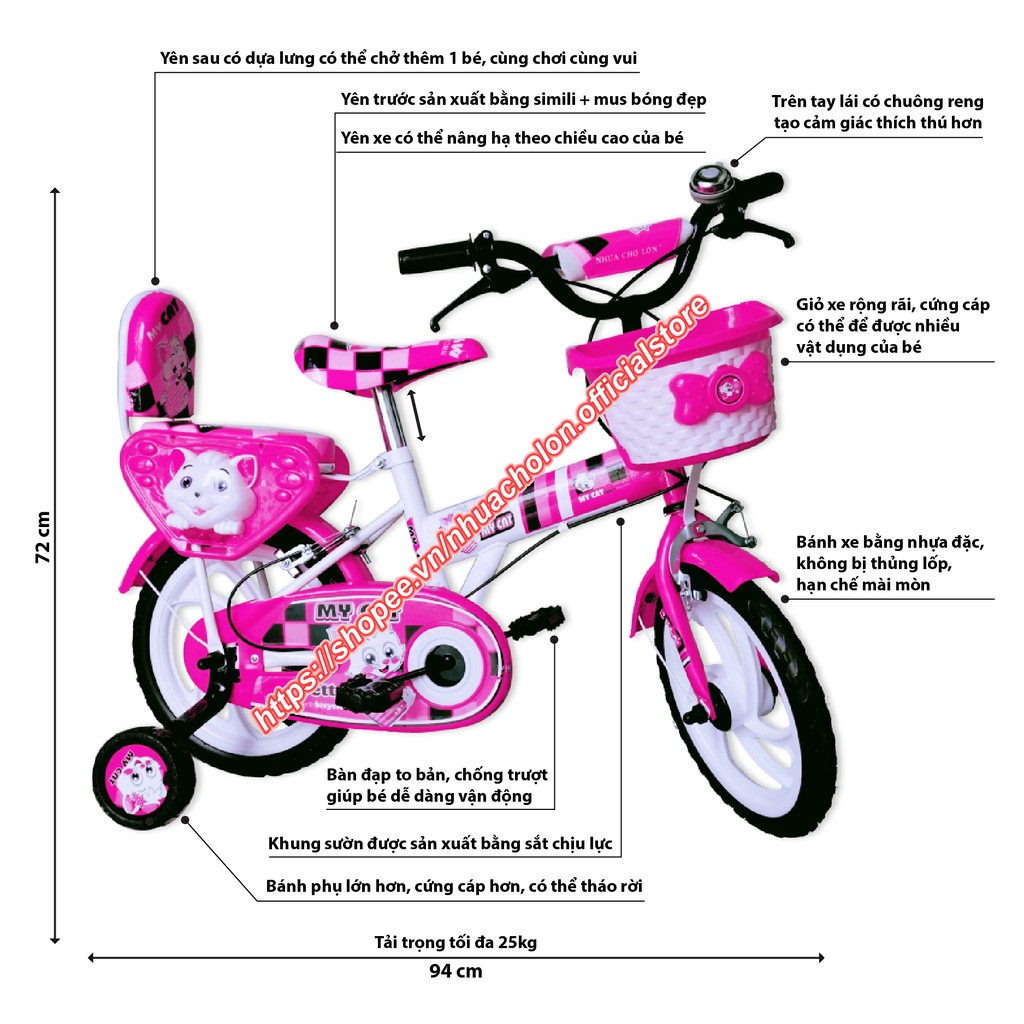 Xe đạp trẻ em Nhựa Chợ Lớn K88 - M1612-X2B - Cho Bé Từ 2 đến 4 Tuổi