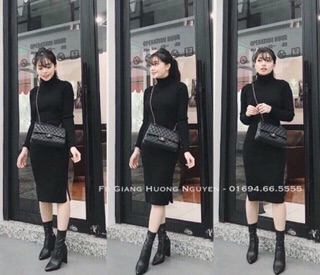 Váy len body cổ lọ