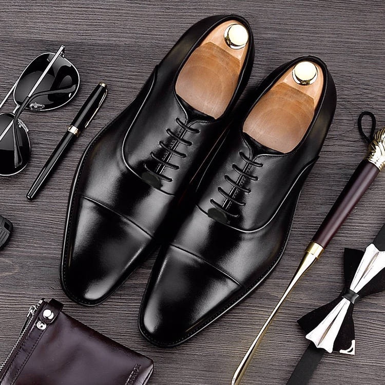 Giày da nam Da Da hàng đầu Ba chung Ý Ý Handmade Oxford Đen Giày kinh doanh cao cấp Tide
