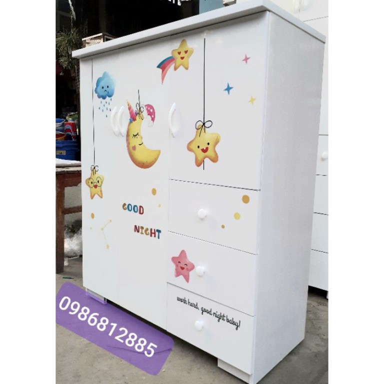 Tủ quần áo trẻ em nhựa Đài Loan 3 cánh 3 ngăn kéo decan Giấc Mơ Xinh/Gấu iu kích thước 125*106cm Freeship