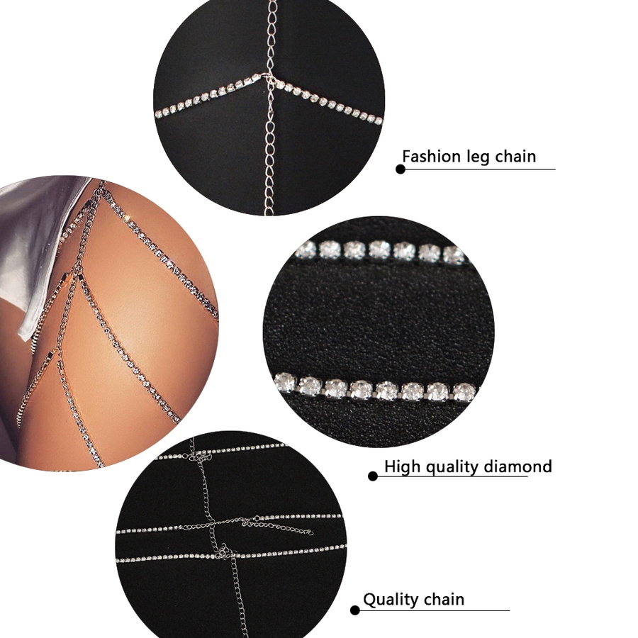 Dây xích đeo đùi nhiều vòng đính kim cương giả phong cách quyến rũ cho phụ nữ