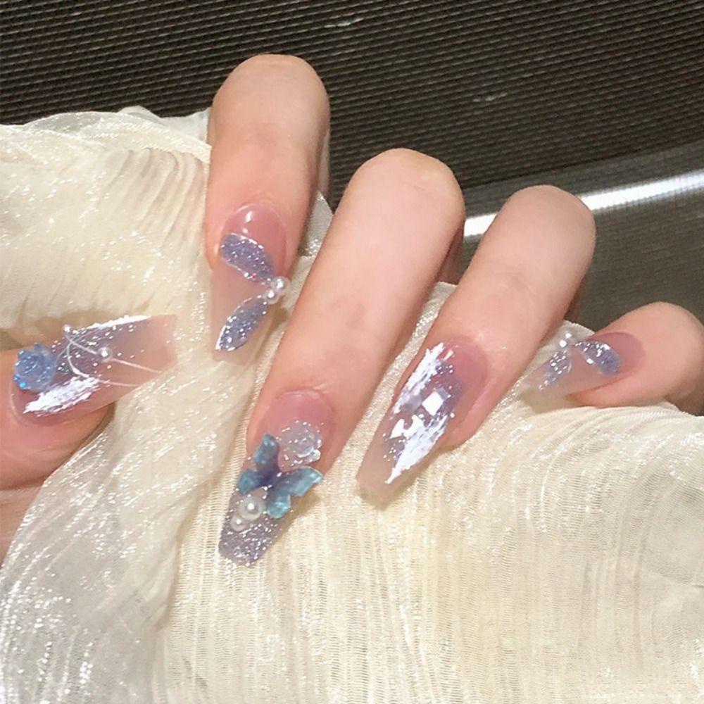 NIUYOU Bộ 24 Móng Tay Giả Hình Bướm Màu Tím Che Phủ Toàn Diện