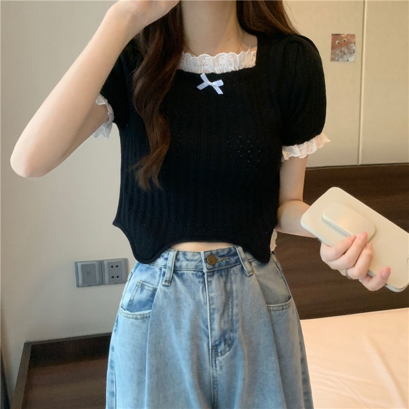 Áo thun tay ngắn phối ren thiết kế lai không đều thời trang cho nữ JL-TX-134