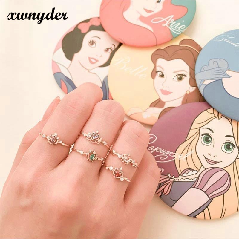 Nhẫn Hở Mạ Bạc 925 Hình Vương Miện Công Chúa Disney Sáng Tạo Có Thể Điều Chỉnh Thời Trang Cho Nữ
