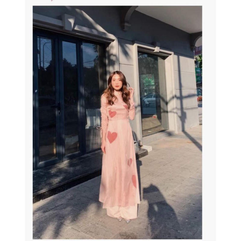 ÁO DÀI TƠ TIM TAY NHÚN ĐIỆU ĐÀ ⚡MIỄN SHIP 20K⚡GIÁ SÁT SỈ