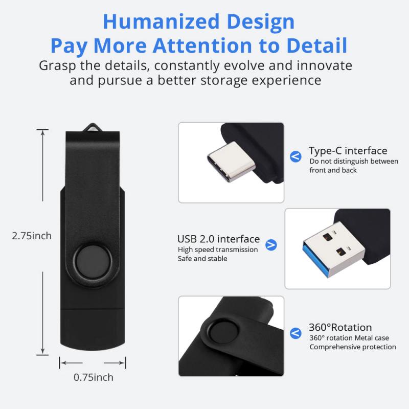 Ổ đĩa flash Fonken USB 2.0 loại C 2 trong 1 tốc độ cao 128GB 64GB 32GB 16GB