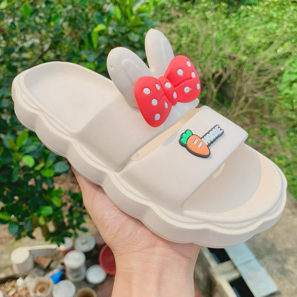 Dép bánh mì nữ dép quai ngang 2 quai chất liệu eva có lơ thỏ kiểu dáng unisex ulzzang đi mưa siêu nhẹ-giày dép 97