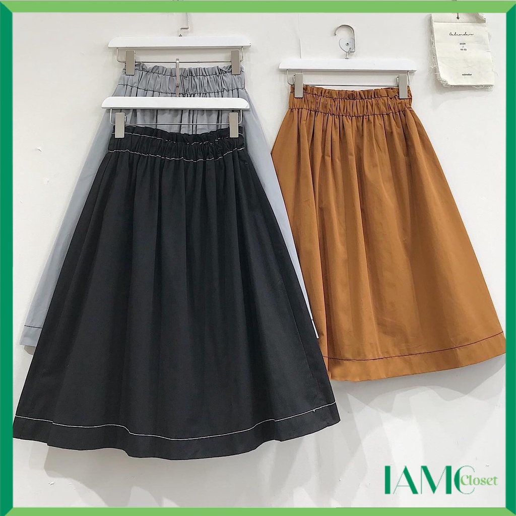 Chân váy kaki mịn dáng dài form chữ A chỉ viền mix kèm áo phông - 3280 IAMC.Closet