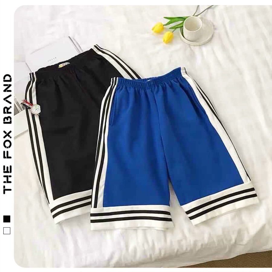 Quần Short thể thao nam nữ Unisex Form rộng phong cách Ulzzang THE FOX phối sọc