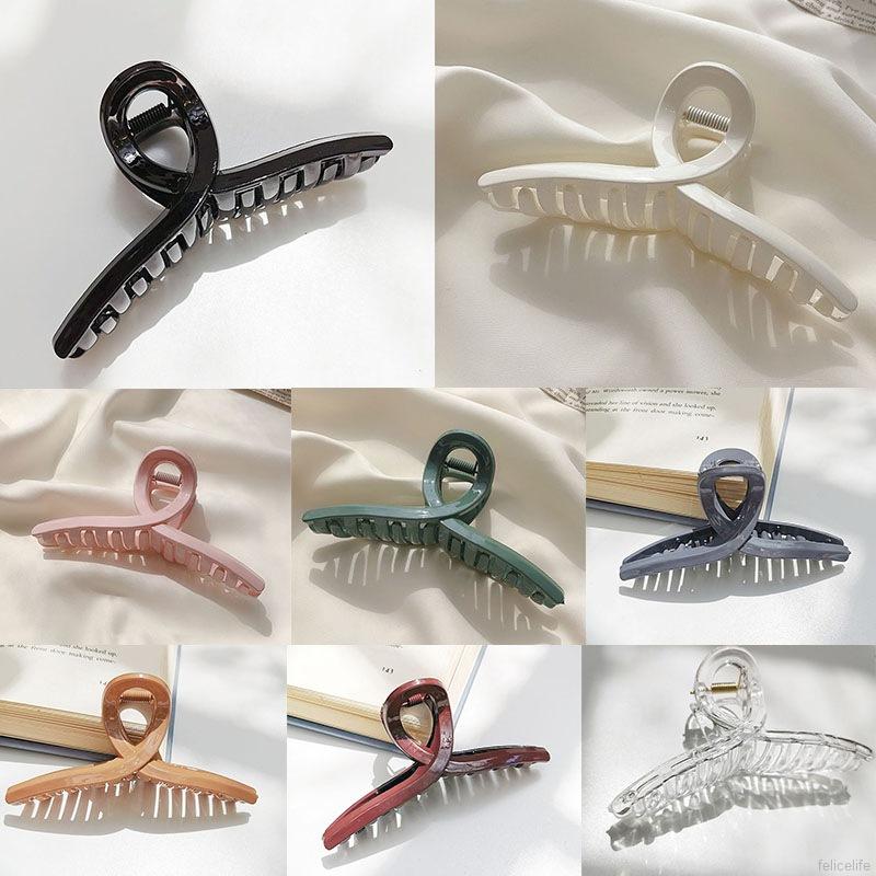 Kẹp Tóc Nhựa Màu Trơn Phong Cách Retro Thanh Lịch Cho Nữ