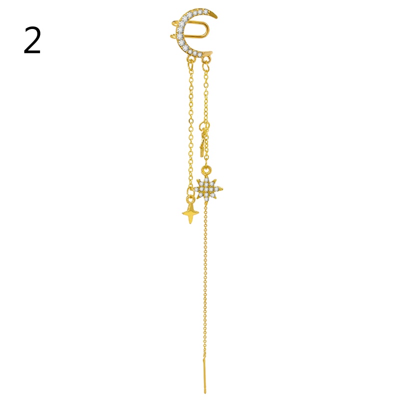 Khuyên Kẹp Vành Tai Dáng Dài Hình Mặt Trăng Ngôi Sao Đơn Giản Thời Trang Cho Nữ