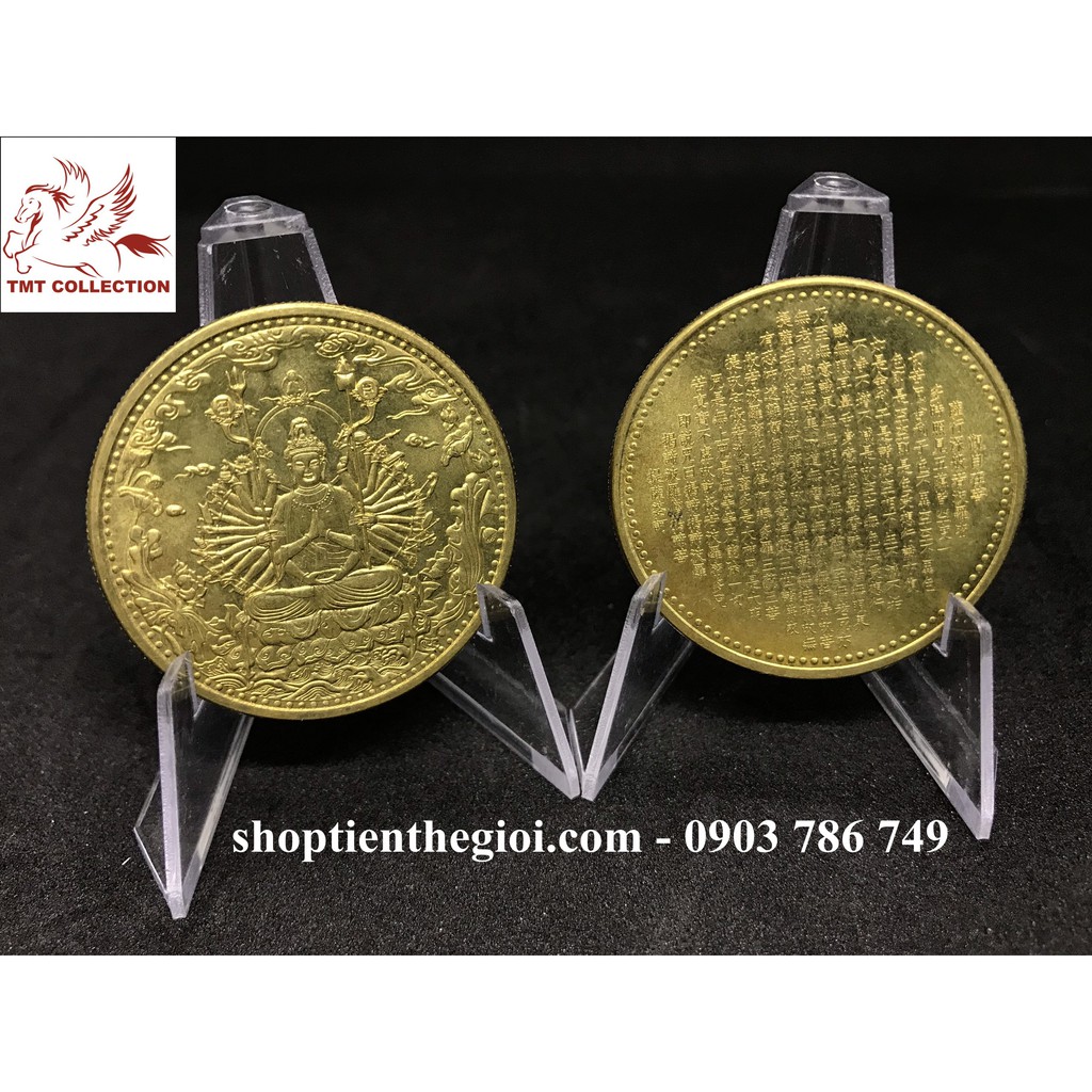 Đồng Xu Mạ Vàng Khắc Hình Bồ Tát Nghìn Tay Tặng Kèm Túi Gấm - TMT Collection - BTV018