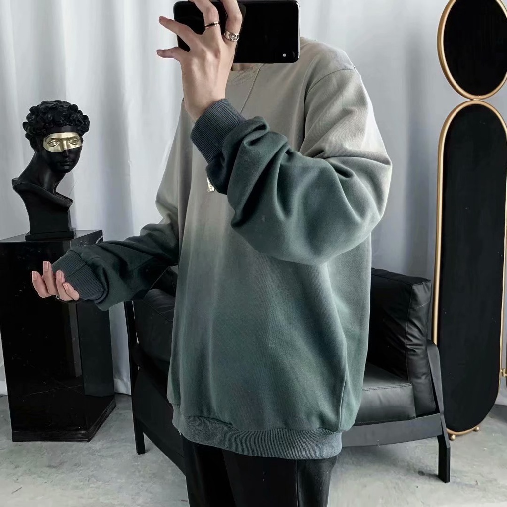Áo sweater cổ tròn dáng rộng màu gradient phong cách retro hàn quốc cho nam giới