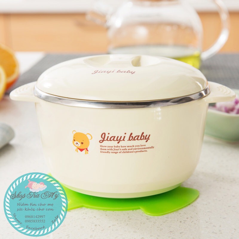 Bát ăn dặm chống lật, giữ nhiệt kèm thìa GIAYI BABY DD122