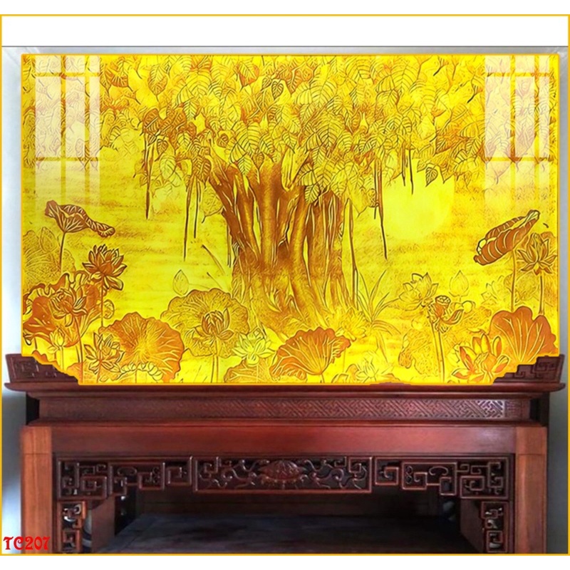 Tranh trúc chỉ phòng thờ khổ lớn giá rẻ chất liệu tranh tráng gương cao cấp