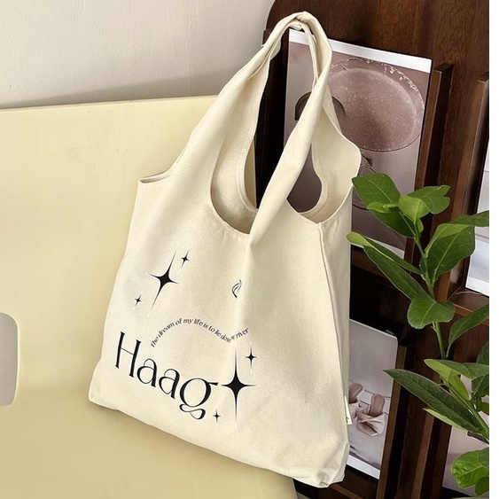 Túi xách đeo vai túi tote vải canvas thiết kế đơn giản thời trang thanh lịch cỡ lớn in họa tiết phong cách Vintage