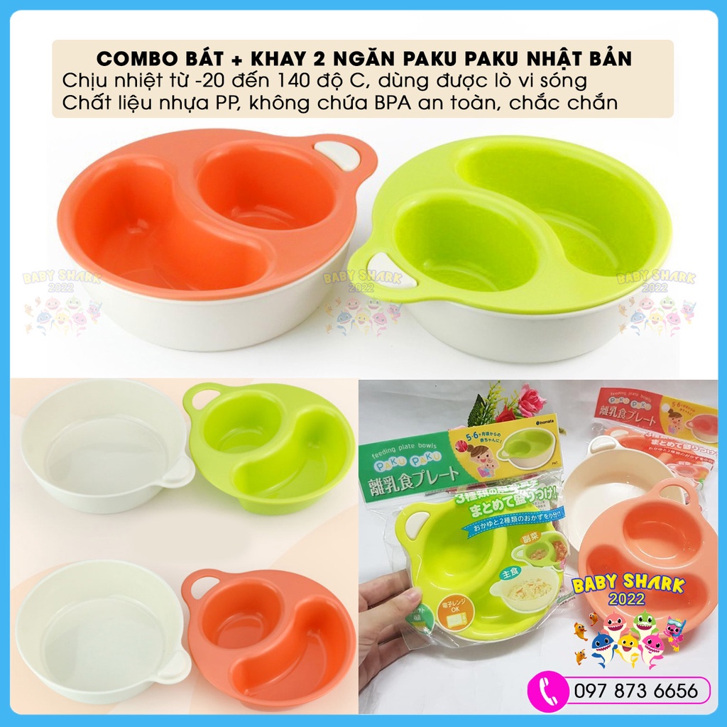 Combo bát ăn chia ngăn cho bé Paku Paku (Nhật Bản)