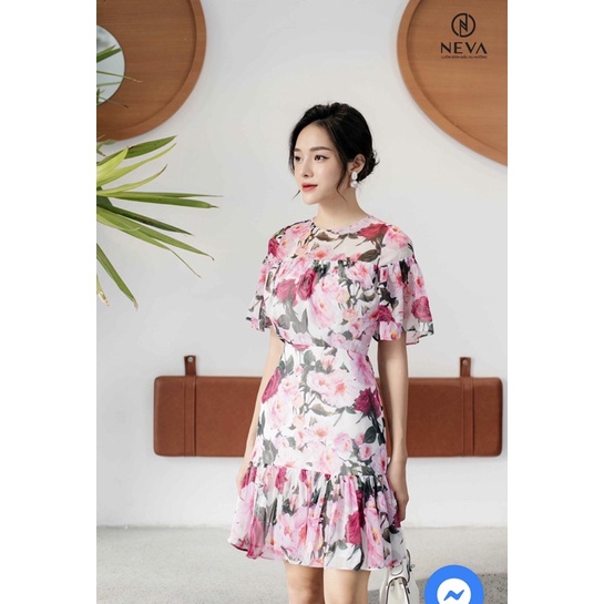 NEVA newtag đầm hoa hồng mini hồng mới nguyên tag S/M/L/XL