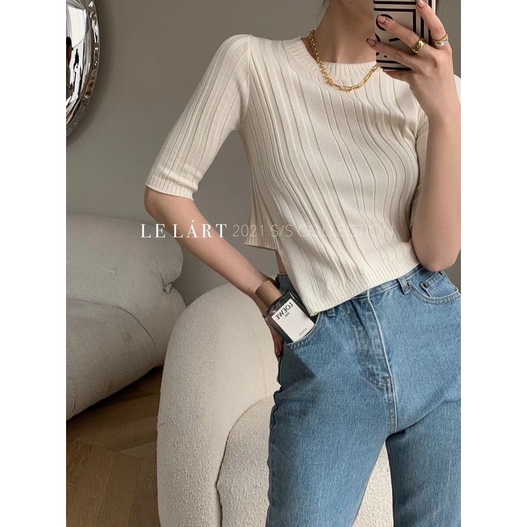 Áo Dệt Kim Tay Ngắn Màu Trơn Thiết Kế Xẻ Tà Thời Trang Mùa Hè Mới Cho Nữ