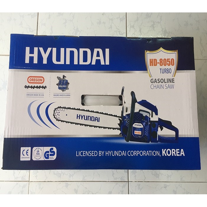 Cưa xăng mini cầm tay, cưa xích cắt xẻ cây gỗ Hyundai HD8050 chất lượng cao, 3HP, lam trượt 50cm, xích Mỹ Oregon