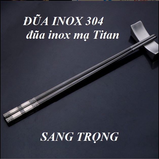 Set 2 đôi Đũa INOX 304 Mạ TiTan Vàng- Xám Chống Trượt Phong Cách Nhật Hàn - Đũa Cao Cấp Hoa Văn Sang Trọng.