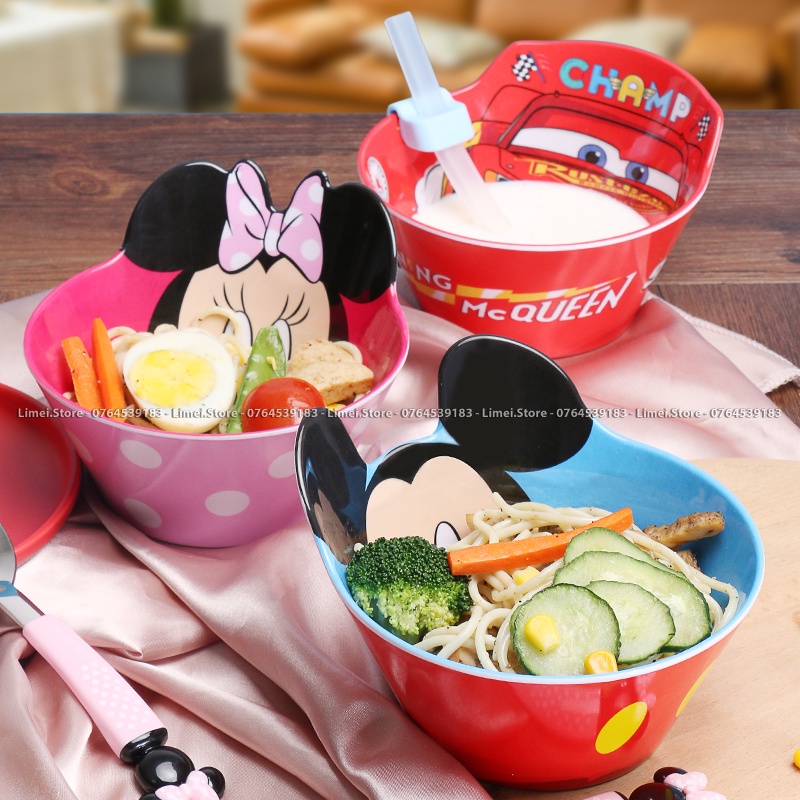 Chén ăn tô nhựa melamine Frozen Elsa Mickey Princess Car Disney nổi 3D cho trẻ em bé trai gái