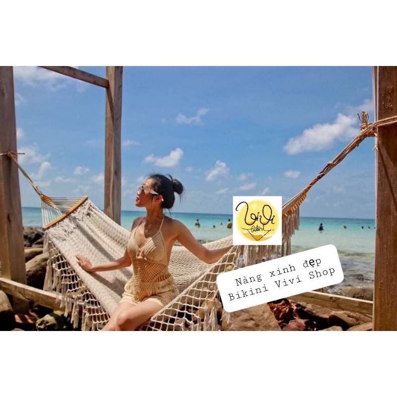 Bikini Len Đi Biển, Set Ren 3 Món Quảng Châu Tua Rua Tam Giác Vivi Shop