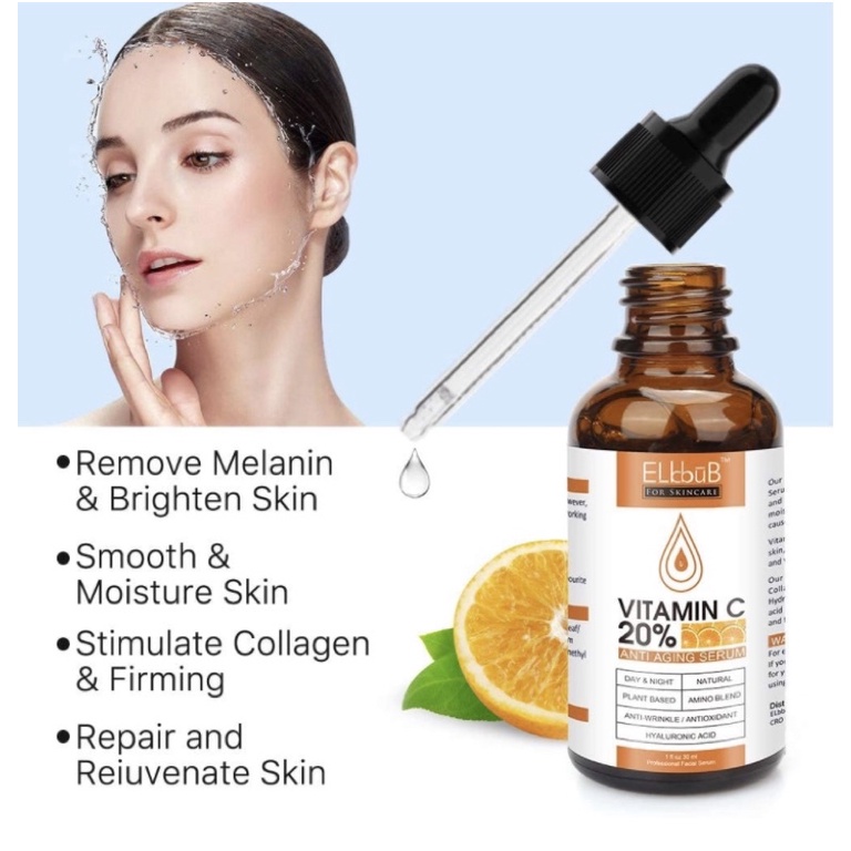 Serum trắng da mờ nám Premium 20% Vitamin C / Hyaluroic ELBBUB 30ml USA
