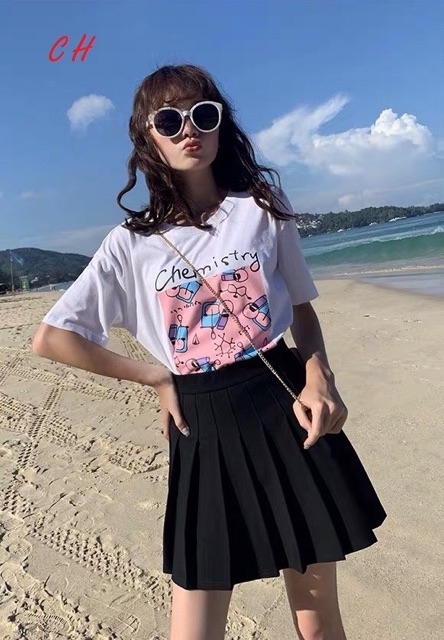 Sét áo chemistry chân váy xếp ly CON866
